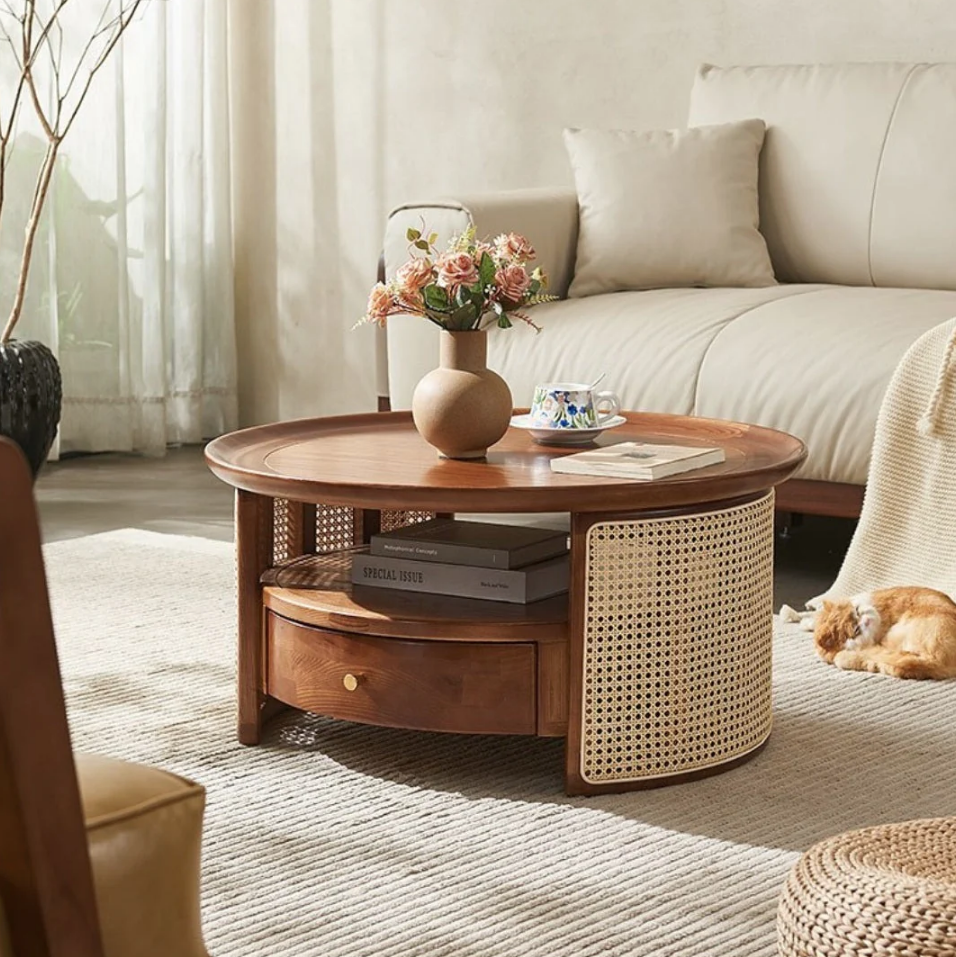 Circular Wood Wired Side Table