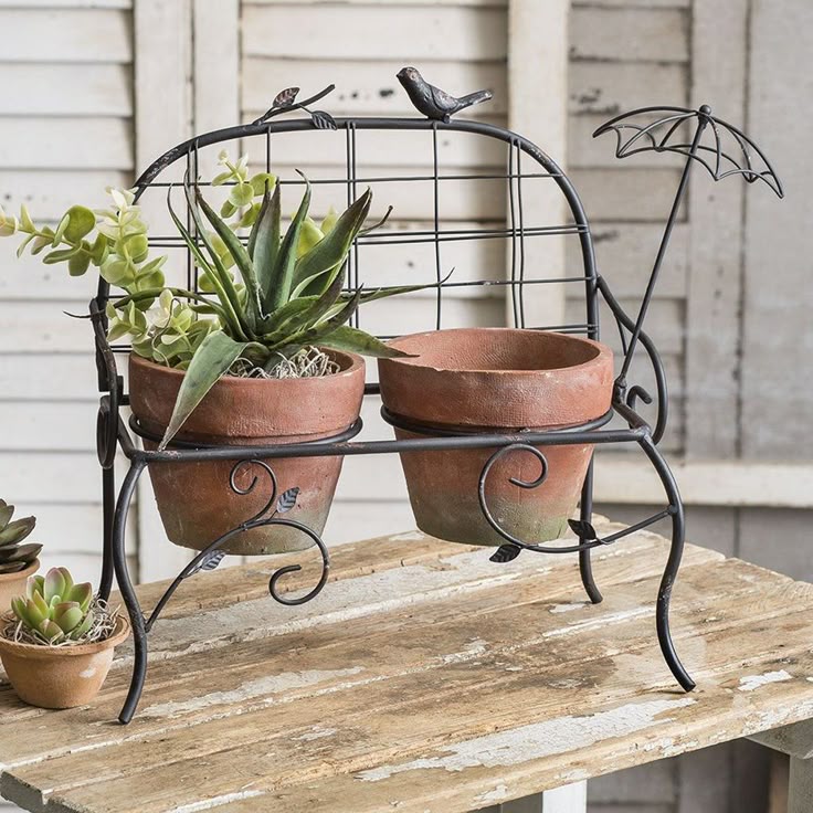 Garden Bench Mini Planter Holder
