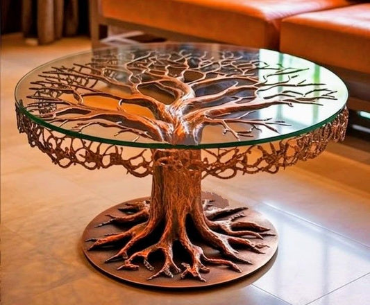 Tree of Life Metal & Glass Coffee Table