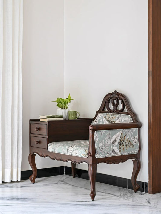 Vintage Wooden Telephone Bench with Storage