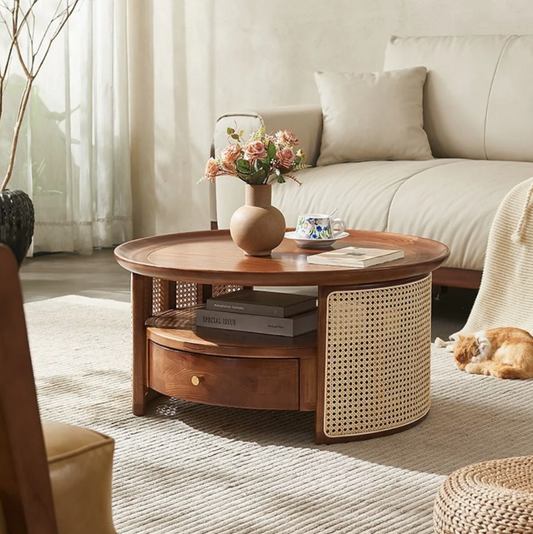 Circular Wood Wired Side Table