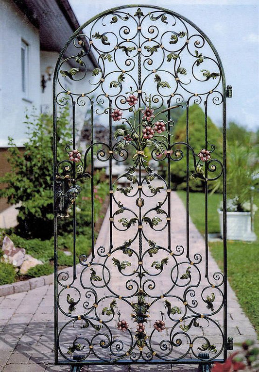Hand-Forged Floral Wrought Iron Garden Gate