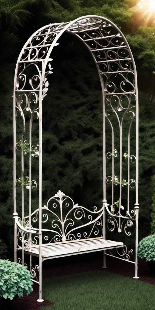 Vintage Wrought Iron Garden Arch Bench